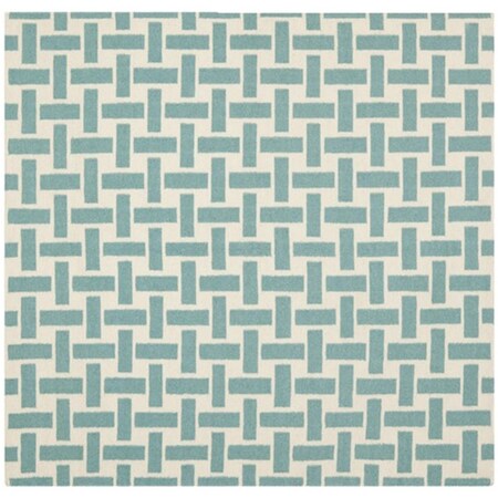 Safavieh Dhurries Hand Woven Flat Weave Square Rug- Turquoise - Ivory- 8 X 8 Ft. DHU201A-8SQ